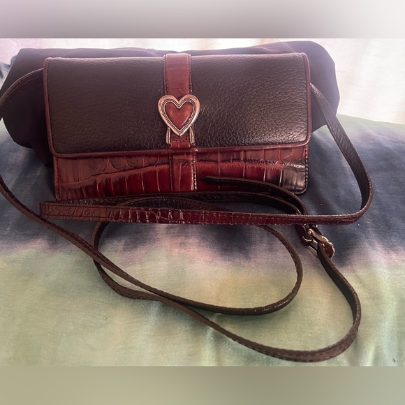 Brighton Handbags - Brighton Brown Leather Mini Croc Embossed Flap Crossbody Bag Organizer Purse